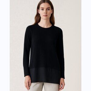 Allude Women’s Small Black Cashmere Silk Sweater Chiffon Shirttail Quiet Luxury